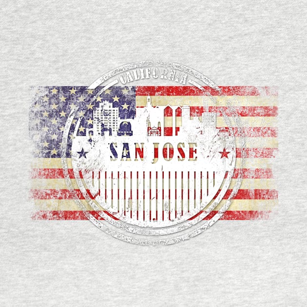 San Jose City silhouette with American flag by DimDom